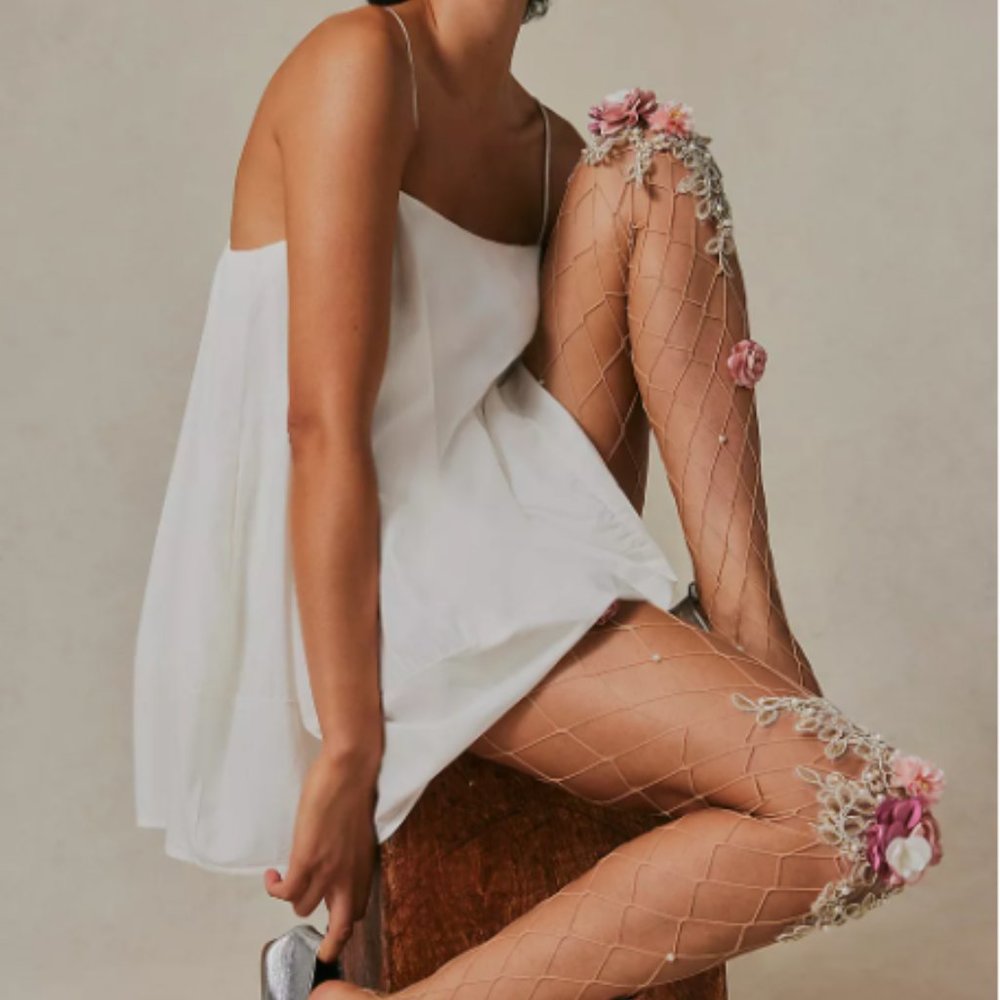 Free People Abundant Elegance Fishnet Tights, NWT